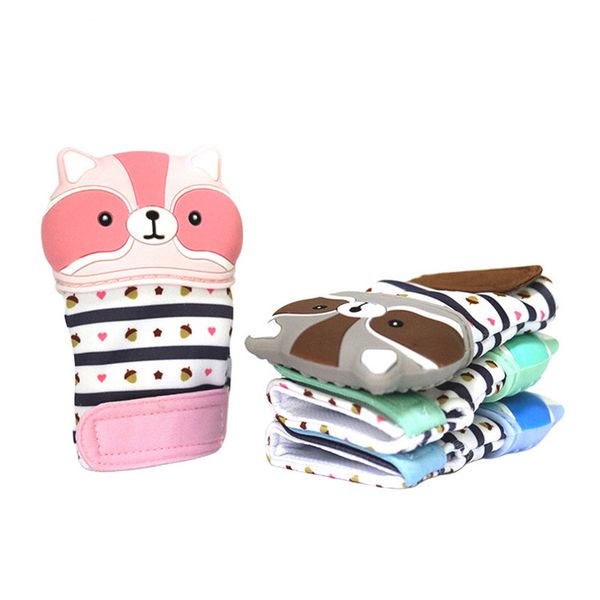 

животное енот мультфильм зубные перчатки finger baby baby teether варежки силиконовые ребенка новорожденный dental care сосание звук детские