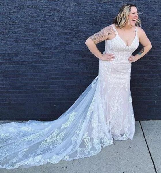 2019 Plus Size Hochzeitskleid Spitze Appliziert Fischschwanz Nach Maß Brautkleider Für Dicke Frauen Vestidos