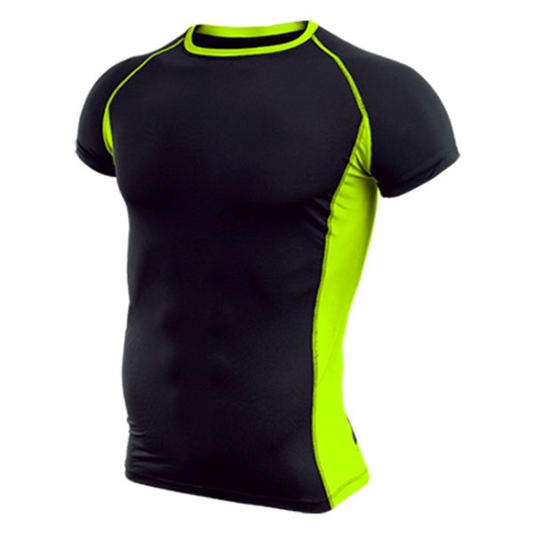 

2018 men breathable compression shirt short sleeves quick dry t shirt men fitness bodybuild clothing, Black;blue