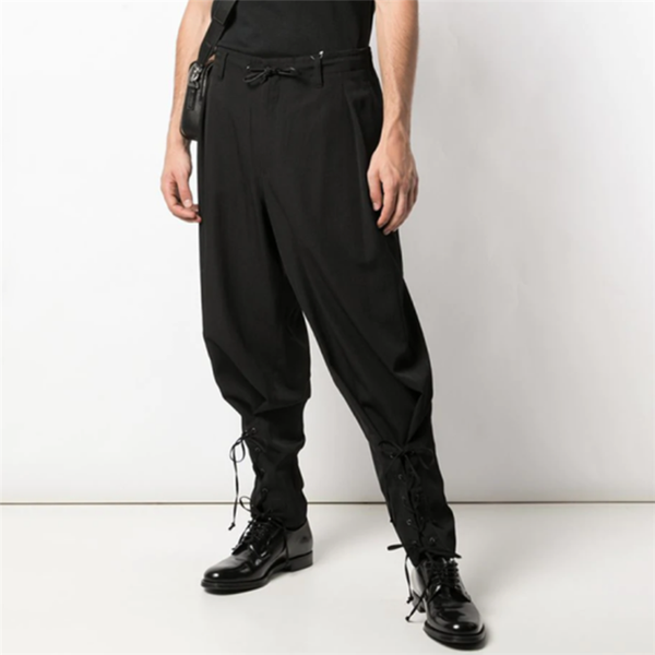 

men's pants customized 27-46 mew all match fashion all-around legged casual youth loose leg tie decoration harlem, Black