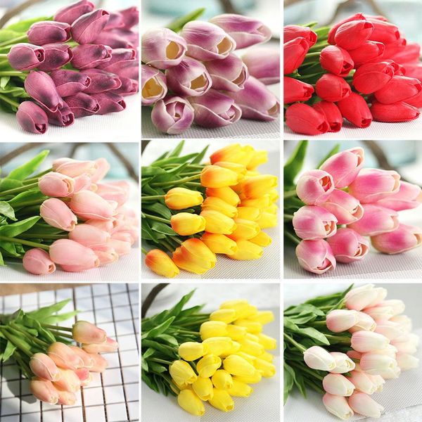 

simulation flower pu tulips single stem bouquet pretty artifical fake flowers home centerpiece party wedding decorations