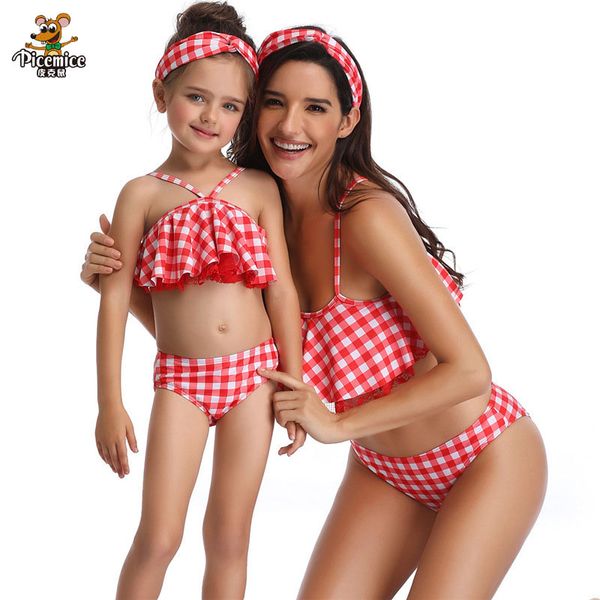 

2020 brand мать дочь купальник семья matching monokini новое лето печати рюшами купальники одежда бич outfit, Blue