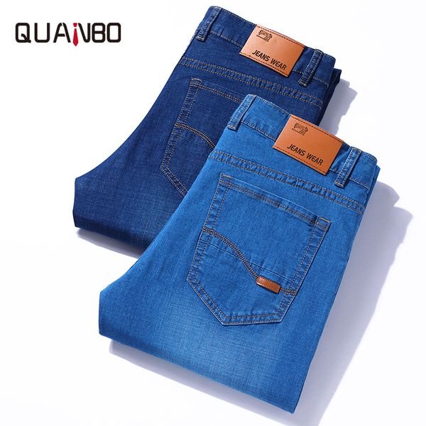 

2020 summer new thin breathable high elasticity business casual jeans slim straight classic black denim jeans plus size, Blue