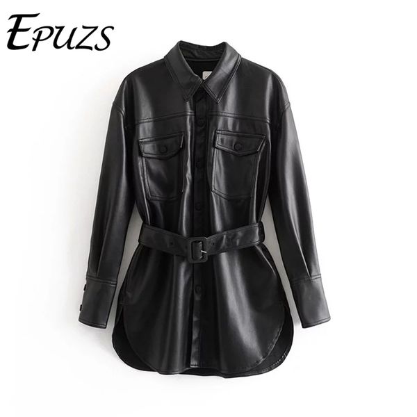 

fashion belt faux leather jacket women winter jacket pu biker streetwear punk motorcycle coat ladies black leather