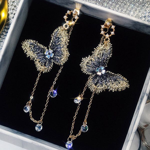 

dangle earrings jewelry fashion embroidery butterfly crystal long tassel drop, Silver
