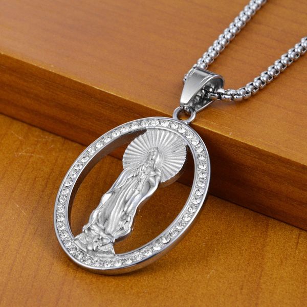 

hip-hop personality shine maria pendant imitation crystal titanium steel necklace hanging ornaments for men women, Silver