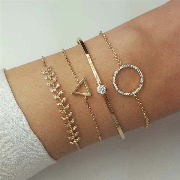 

vagzeb 31 styles charm 4pcs/set female crystal bracelet set fashion gold color triangle round leaf bracelet bangles for woman, Black