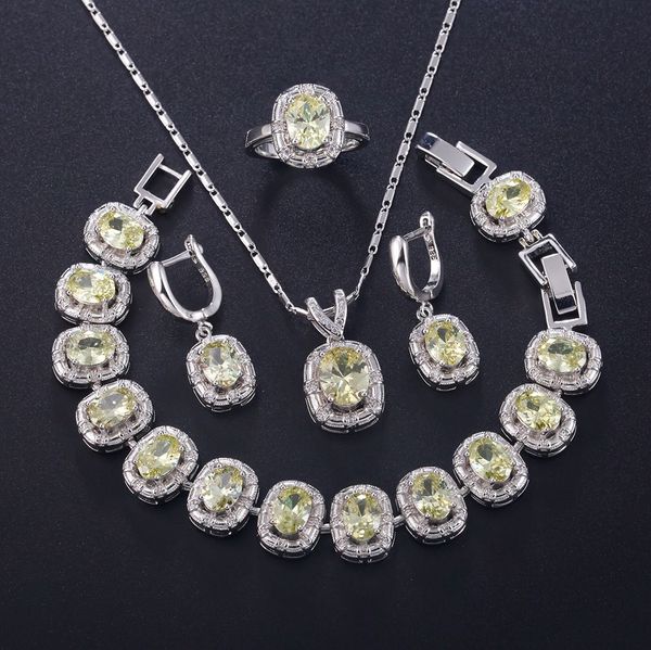 

pendant necklace earring ring bracelet 925 sterling silver jewelry sets olive green zircon open ring t712 wedding jewelry