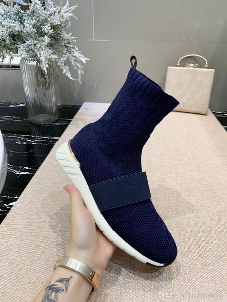 

new 2019 luxury shoes stylish breathable stretch socks shoes casual sneaker flats round toe sports socks boots dark blue, Black
