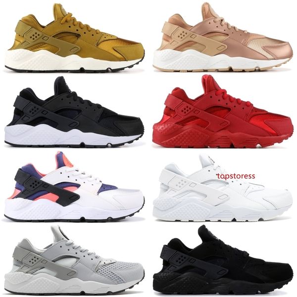 

2019 brand huarache run 1.0 4.0 stripe black ultra white grey bronzine running shoes men women designer sport sneakers size 36-45