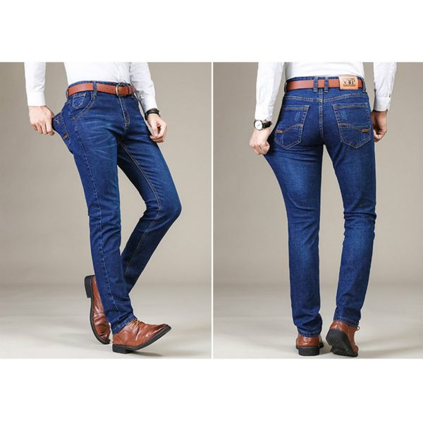 

straight slim plus velvet stretch males pants winter thick pants 2020 new style simple versatile business jeans quality, Blue