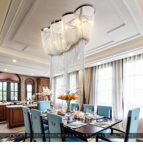 

modern aluminum chain chandelier light fixture vintage empire suspension lamp french chain pendant hanging lustre for living room restauran