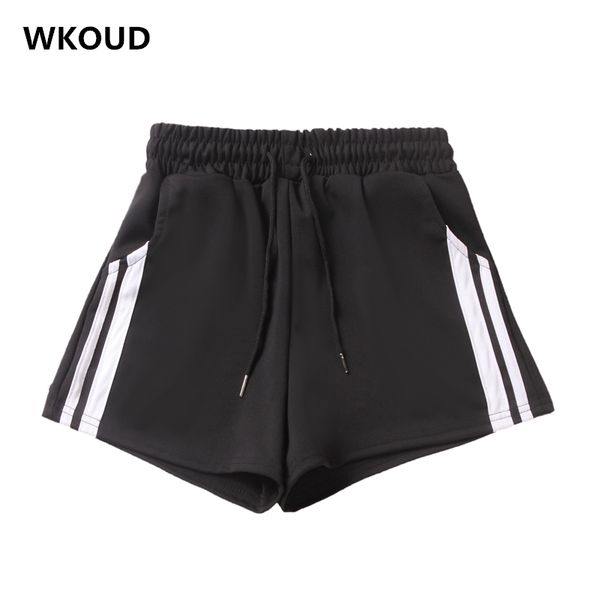 

wkoud plus size summer shorts women side striped patchwork shorts drawstring waist loose harem short pants casual bottoms dk6002, White;black