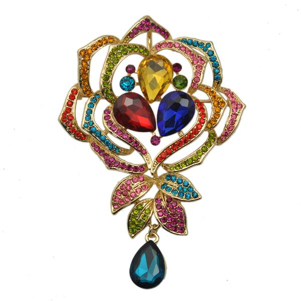 

rhinestone new arrival brooch pin rose multi color with big rhinestone flower brooches for lady pin gift jewelry, Gray