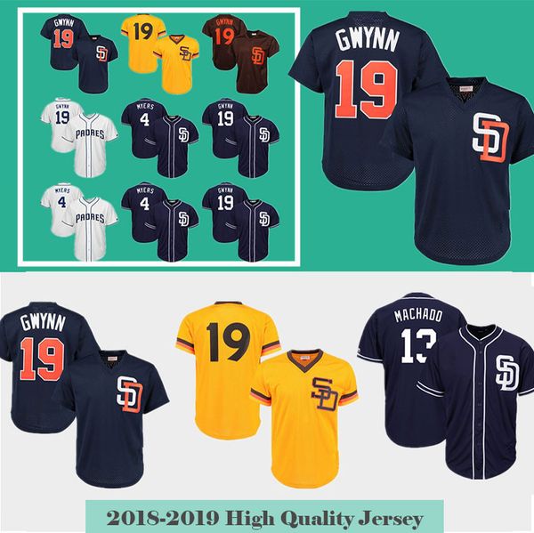 

San Diego 13 Manny Machado Padres Baseball Jerseys 50th patch 4 Wil Meyers 19 Tony Gwynn Blue White Cool Base Jersey