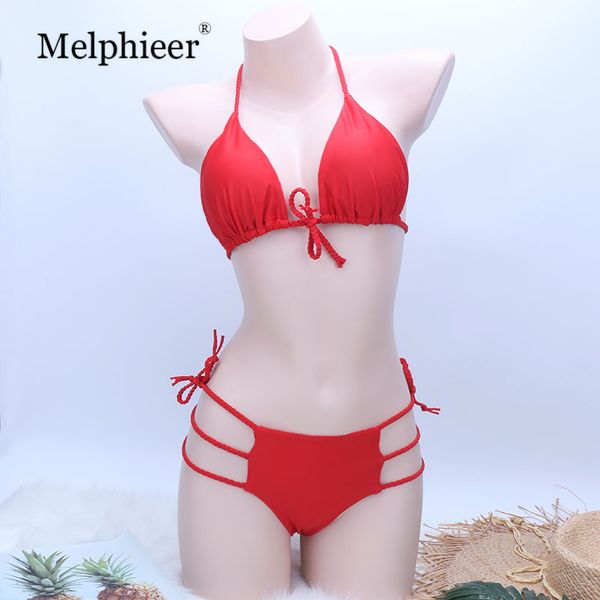 

swimwear red bikini 2019 lace up swimsuit cut out two-pieces bikini set bathing suit women bather maillot de bain swimming suit, White;black