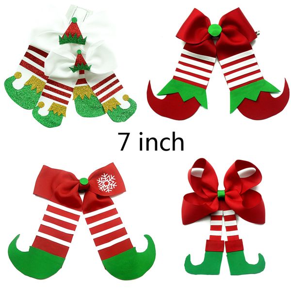 

12pcs 7 inch christmas cheer bows multicolor elastic hair bands grosgrain ponytail hair bows for kids girls accessories, Slivery;white