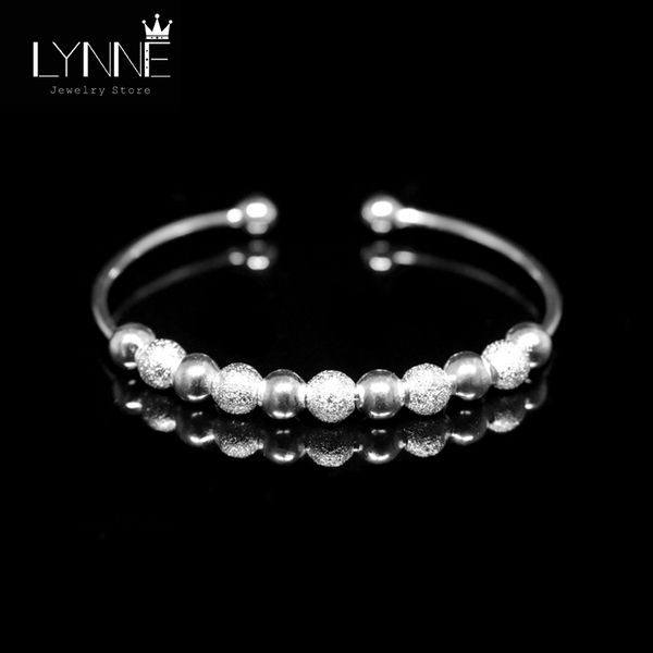 

classic silver color lucky bead resizable bangle frosted gradient beads silver plated women&girl jewelry, Black