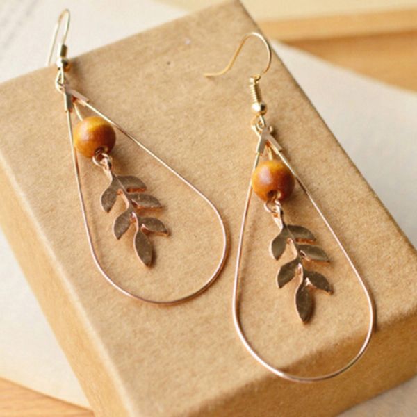 

korean temperament simple fan stone round beads retro geometric triangle round leaves earrings female, Silver