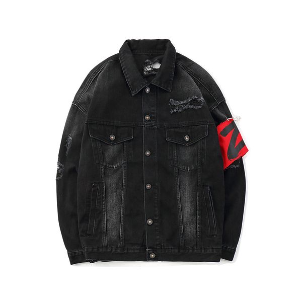 

мужская куртка пальто с принтом сломанная джинсовая куртка кардиган свободное украшение high street patch черный с длинным рукавом, Black;brown