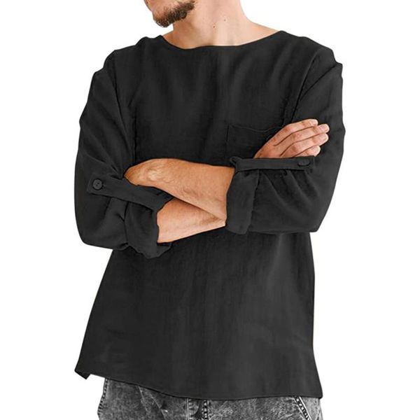 

new 2020 summer men's baggy cotton linen solid multi-pocket short sleeve turn-down collar shirts hawaiian shirt camisa masculina, White;black