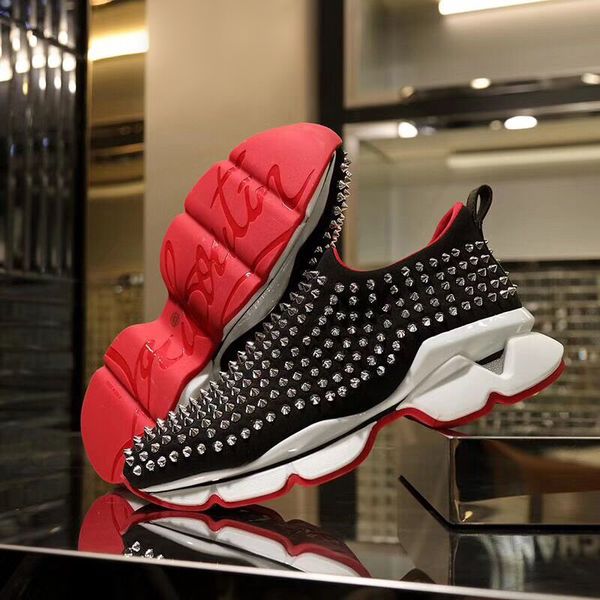 

2019 new diamond studded red bottom hedgehog outdoor casual shoes female handsome breathable increased couple lazy sneakers, Black