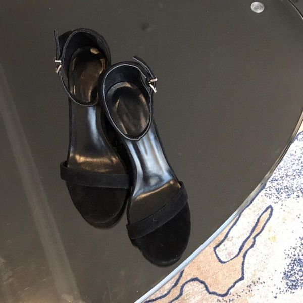 

sandals sweeheart 2021 leather women's fashion high-heeled shoes a word of 34-40, Black