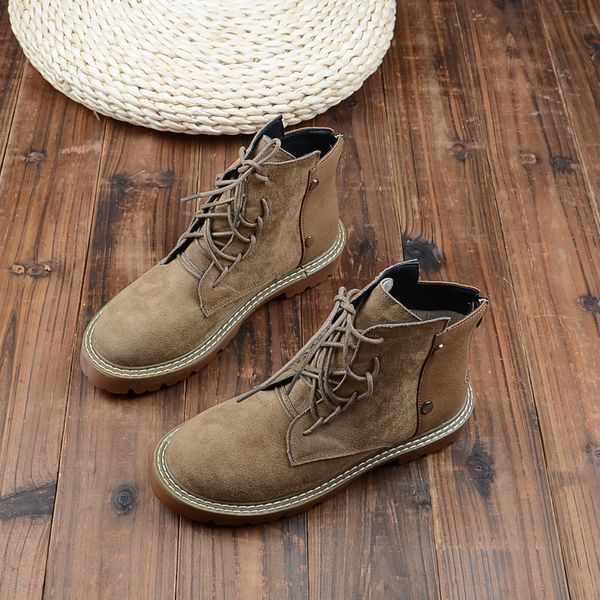 

2019 new flat lace-up boots british style handsome retro womens ankle boots wild short mori casual women's shoes, Black