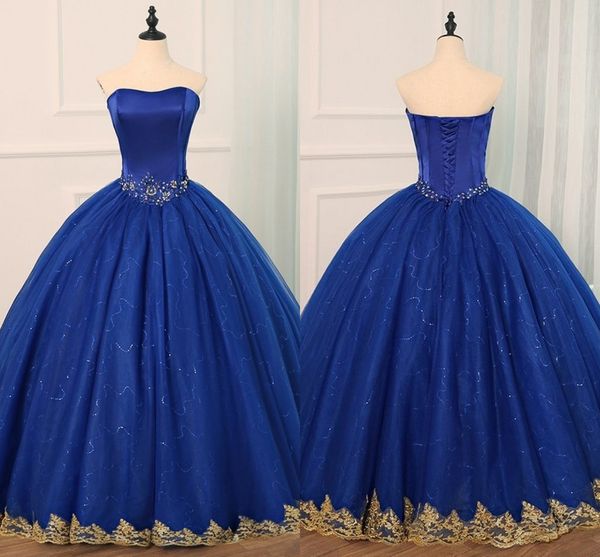 

royal blue sequined tulle quinceanera dresses gold applique crystal sweetheart lace-up ball gown sweet 16 dress prom gowns graduation, Blue;red