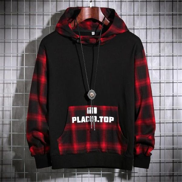

men's hooded sweatshirt casual fashion plaid men hoodie sweatshirts long sleeves harajuku sudadera hombre moleton masculino, Black