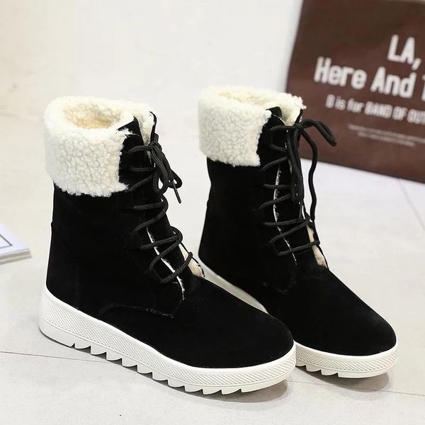 

vogue women warm plush insole shoes woman snow boot women winter ankle boots heels winter boots botas mujer plus size, Black