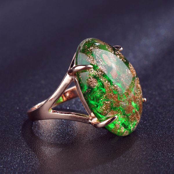 

luxury female 7 color oval natural stone ring unique style rose gold filled finger ring vintage party wedding rings for women, Golden;silver