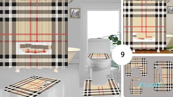 

2020 new european polyester waterproof shower curtain toilet suite carpet pattern multifunction bath curtain suite