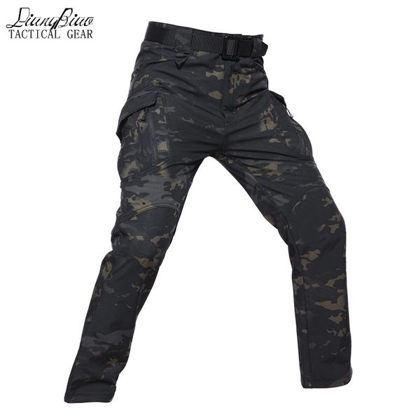 

new style soft shell tactical camouflage pants men waterproof cargo fleece pants winter warm army trousers, Black