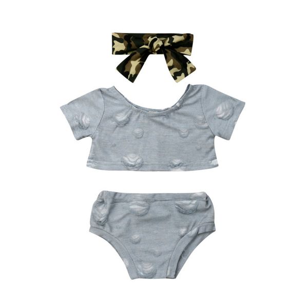 

3pcs newborn kids baby girls outfits clothes t-shirt +short hole pants headwear summer fashion casual set, Pink;blue
