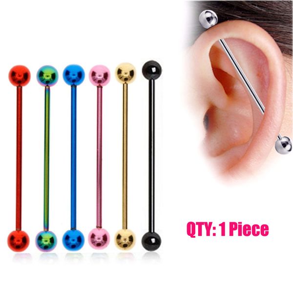 Punk Edelstahl Plugs Tunnel Lange Barbell Ohr Piercing Ohrring Stud Schwarz Silber Gold Kugel Knorpel Piercings Körper Schmuck