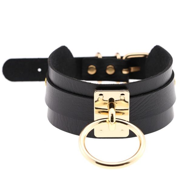 

big leather choker women bondage lace choker collare goth chocker wide gold color statement necklace maxi jewelry, Golden;silver