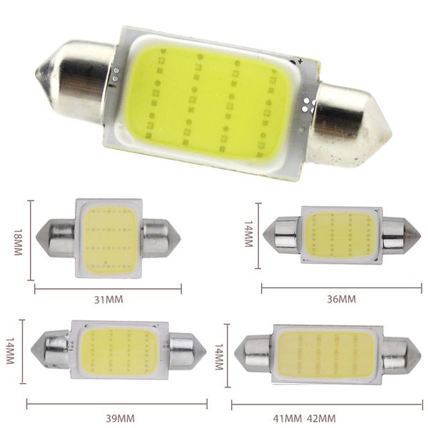 

wholesale 100pcs car bulbs sigal lamp cob reading interior light decoration festoon 31mm 36mm 39mm 41mm socket auto white lamp