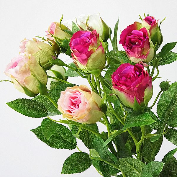 

5pcs french 4heads decorate artificial rose branch silk flores fake flowers for home wedding decoration valentine gift roses