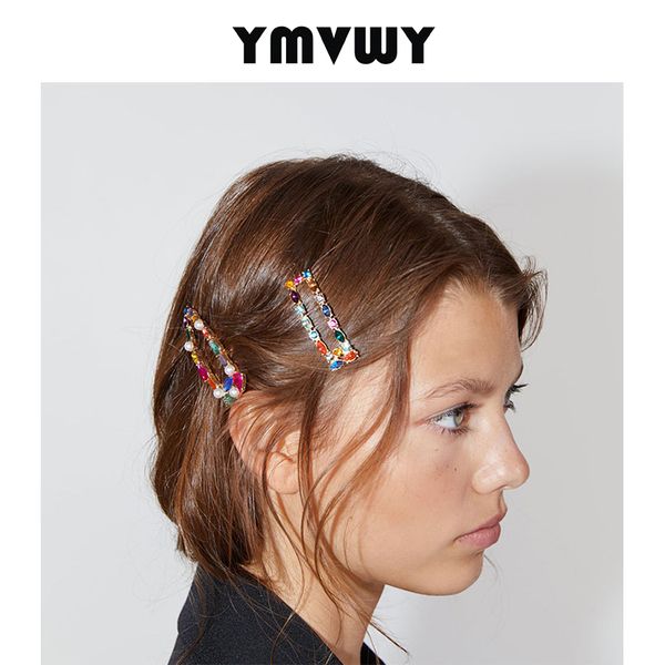

ymvwy 4pcs/set new colorful rhinestone crystal hair accessories exquisite hair clip set horquillas de pelo para mujer, Golden;white