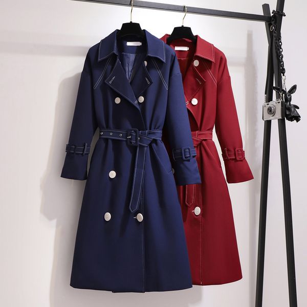 

women's autumn and winter temperament long trench coat lapel loose female double-breasted trench coat, Tan;black