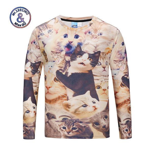 

мужская дизайнерская футболка с длинным рукавом 3d цифровая печать плотная кошка творческий эластичный фитнес пара большой размер длинная фу, White;black