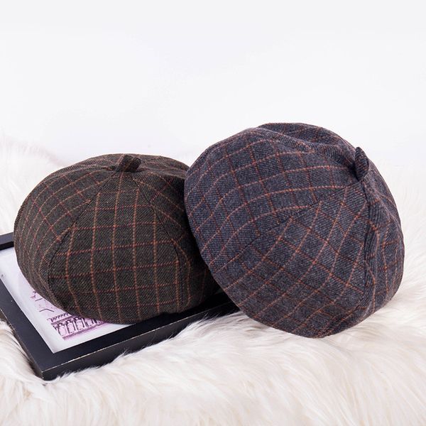 

new autumn winte wool beret for women elegant painter hats ladies solid caps women lattice casual female beret cap artist cap, Blue;gray