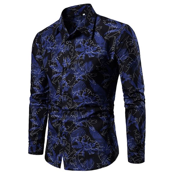 

streetwear men shirt spring autumn fashion long sleeve turn down collar vintage style floral print slim fit homme chemise, White;black