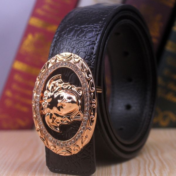 

hhnrd men's genuine leather cowhide beauty head crocodile pattern social men's belt genuine leather cowhide belt female head trend, Black;brown