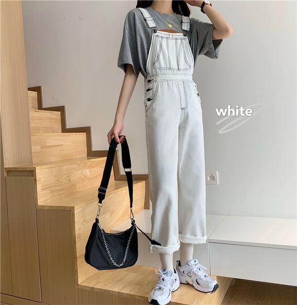 

zosol the new wide-leg high-waisted jeans students women by age bib overalls, Black;white