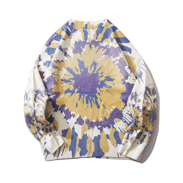 

plegie destroyed holes tie dye knitted pullover sweaters hip hop hipster casual jumper sweater streetwear outwear, White;black