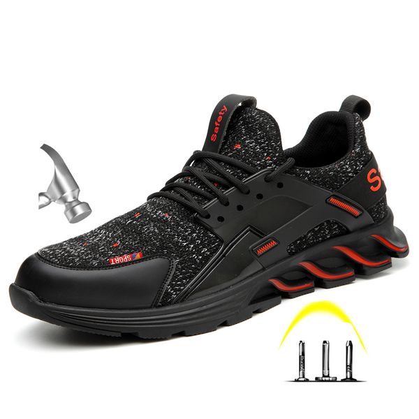 

winter men's outdoor steel toe anti smashing protective work shoes boots men puncture proof safety shoes anti-slip cj191205, Black