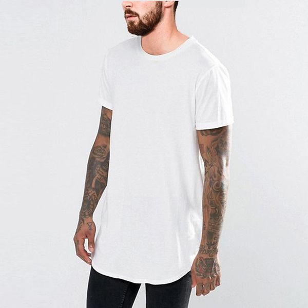 

19ss summer new t shirt men black white long tees short sleeved curved longline tees, White;black