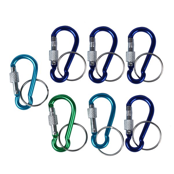 

7 pcs 5# screw lock mini multicolor aluminum carabiner hook w keyring, Silver